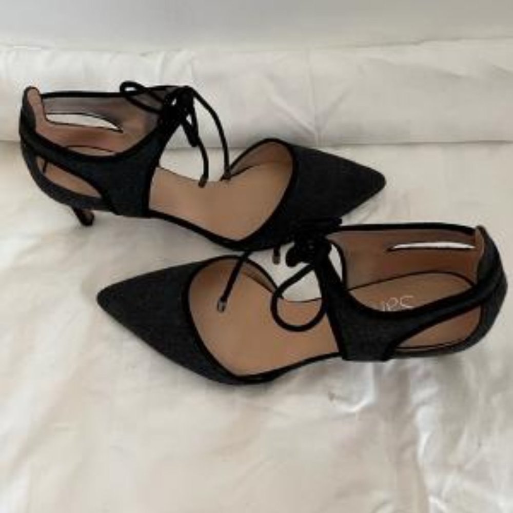 Charcoal grey wool pumps with tie 6.5M like new - Picture 4 of 5